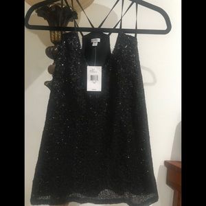GUESS Jet Black Festive Sequins Top SZ Med. NWT